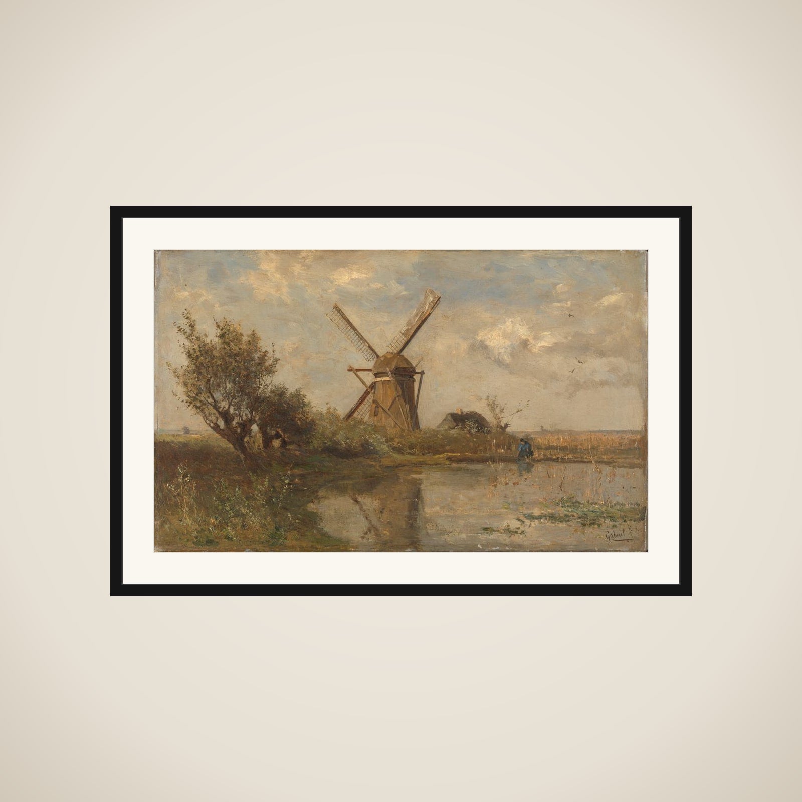 Windmill on a Pond framed