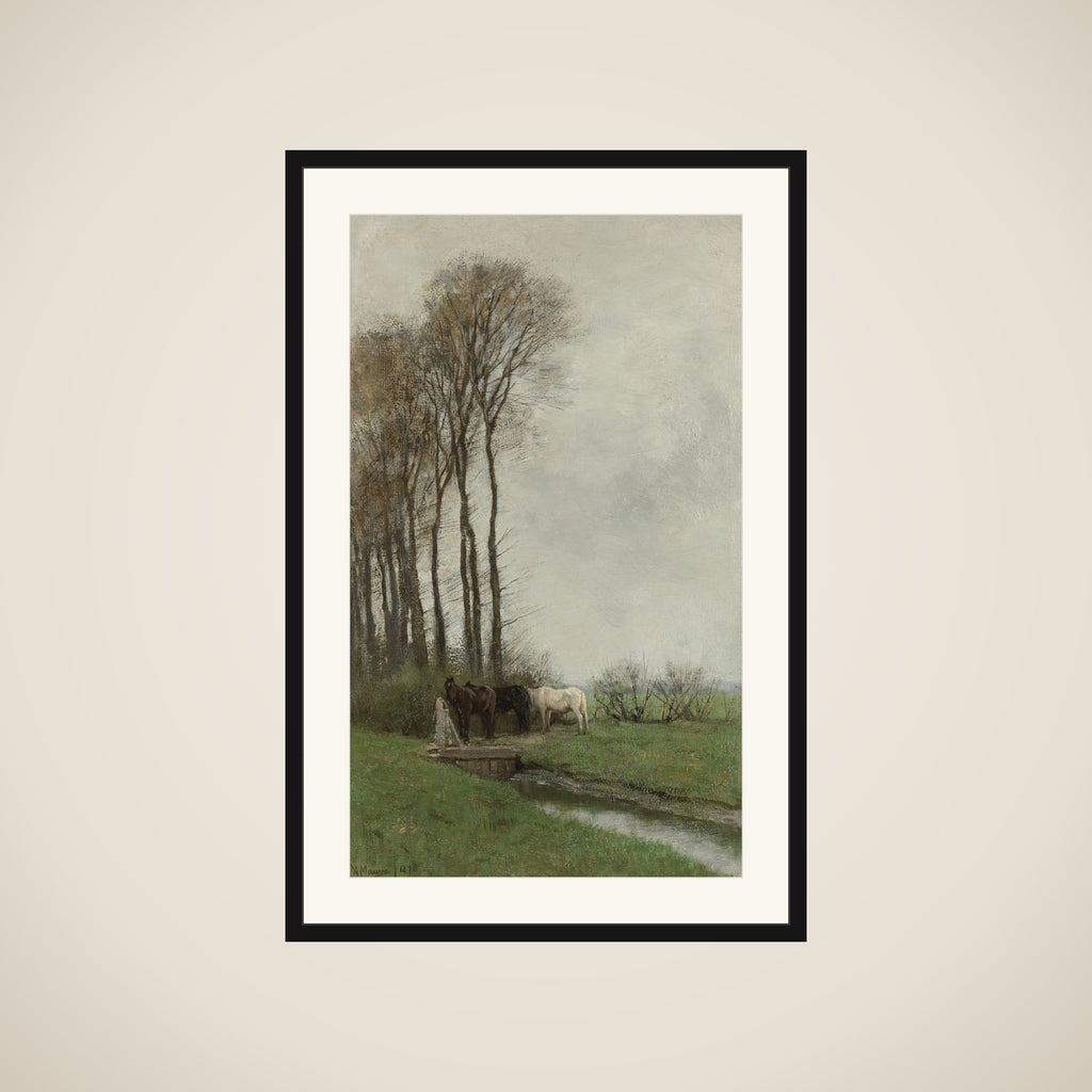 Paarden bij het hek framed