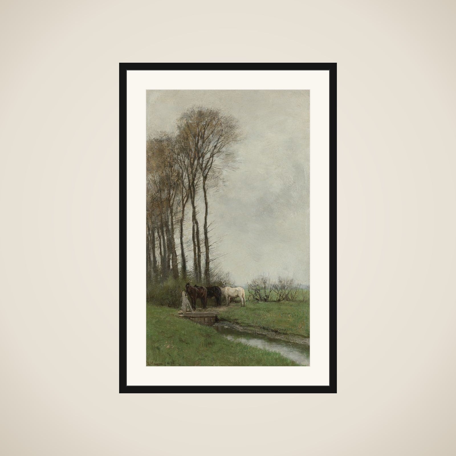 Paarden bij het hek framed