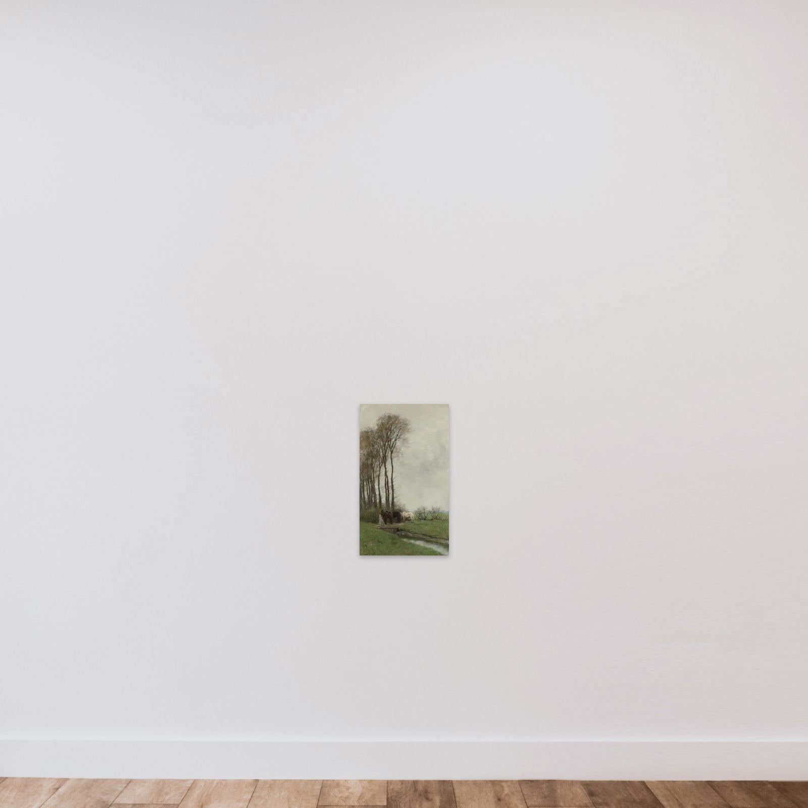 Paarden bij het hek unframed — shown to scale