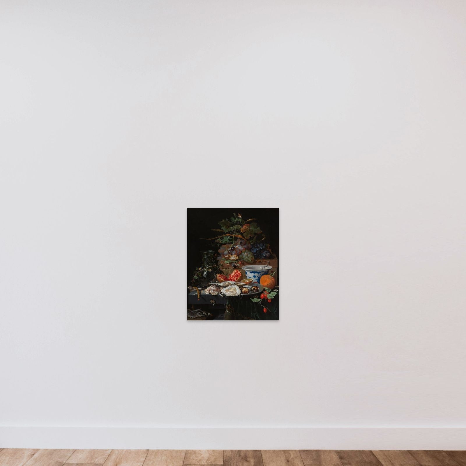 Still Life with Fruit, Oysters, and a Porcelain Bowl unframed — shown to scale