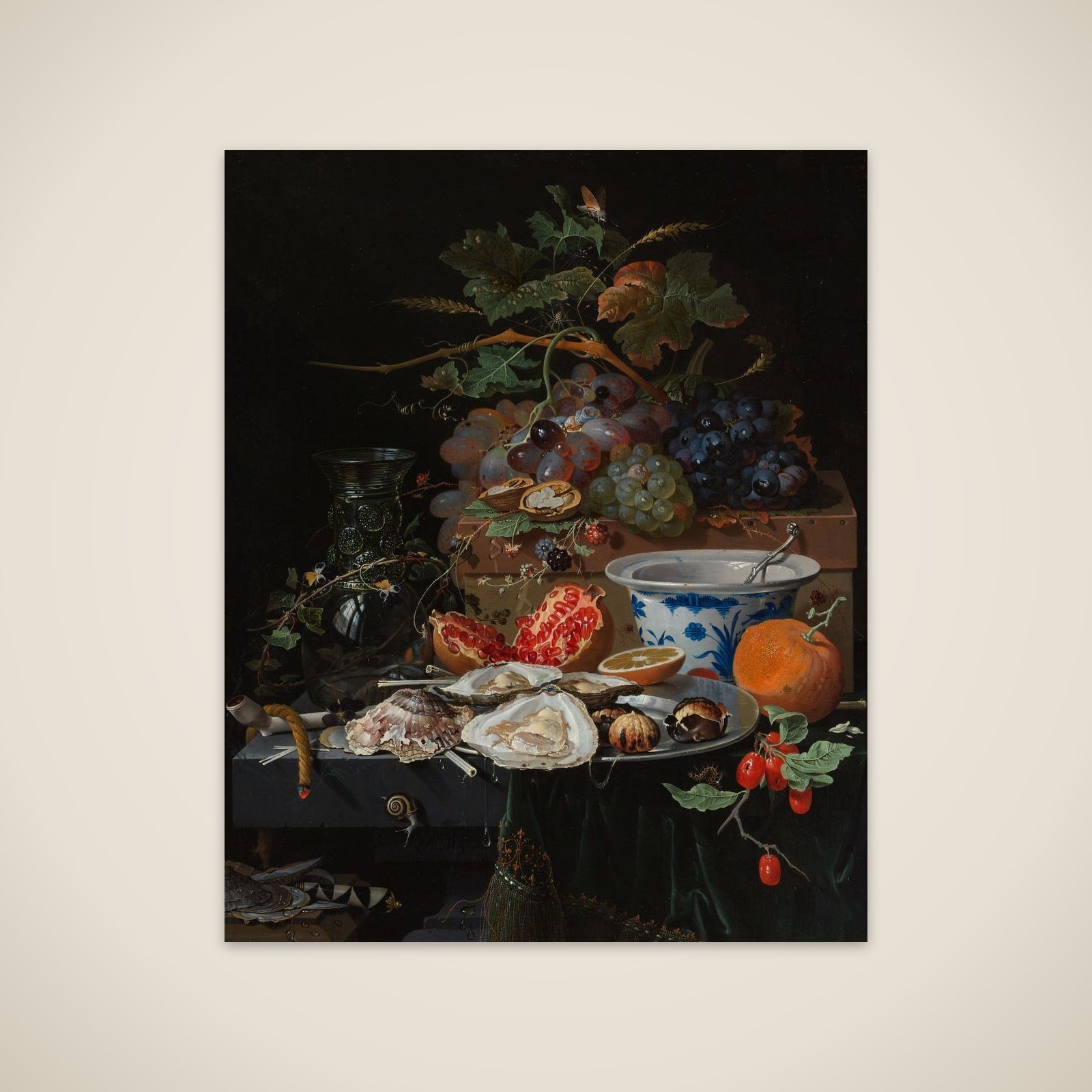 Still Life with Fruit, Oysters, and a Porcelain Bowl unframed print