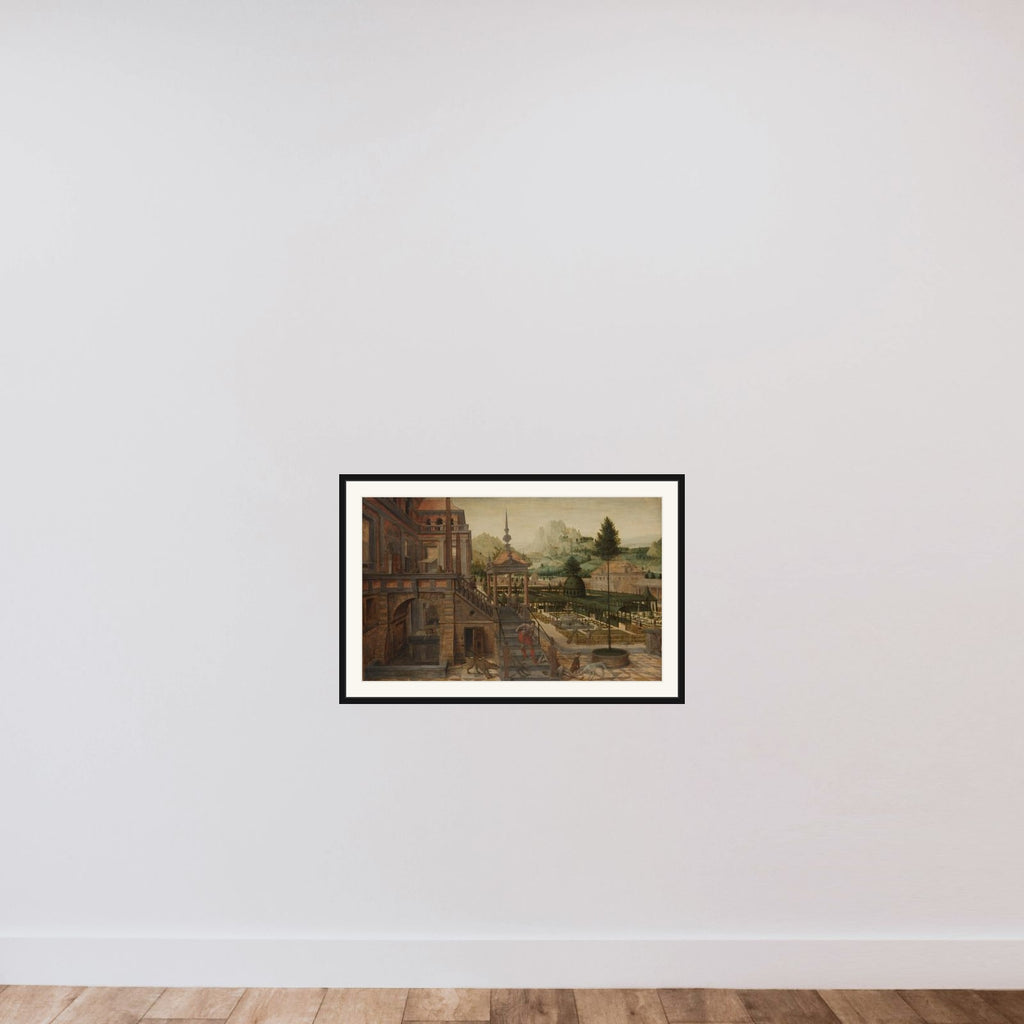Palace Gardens with Poor Lazarus in the foreground framed — shown to scale