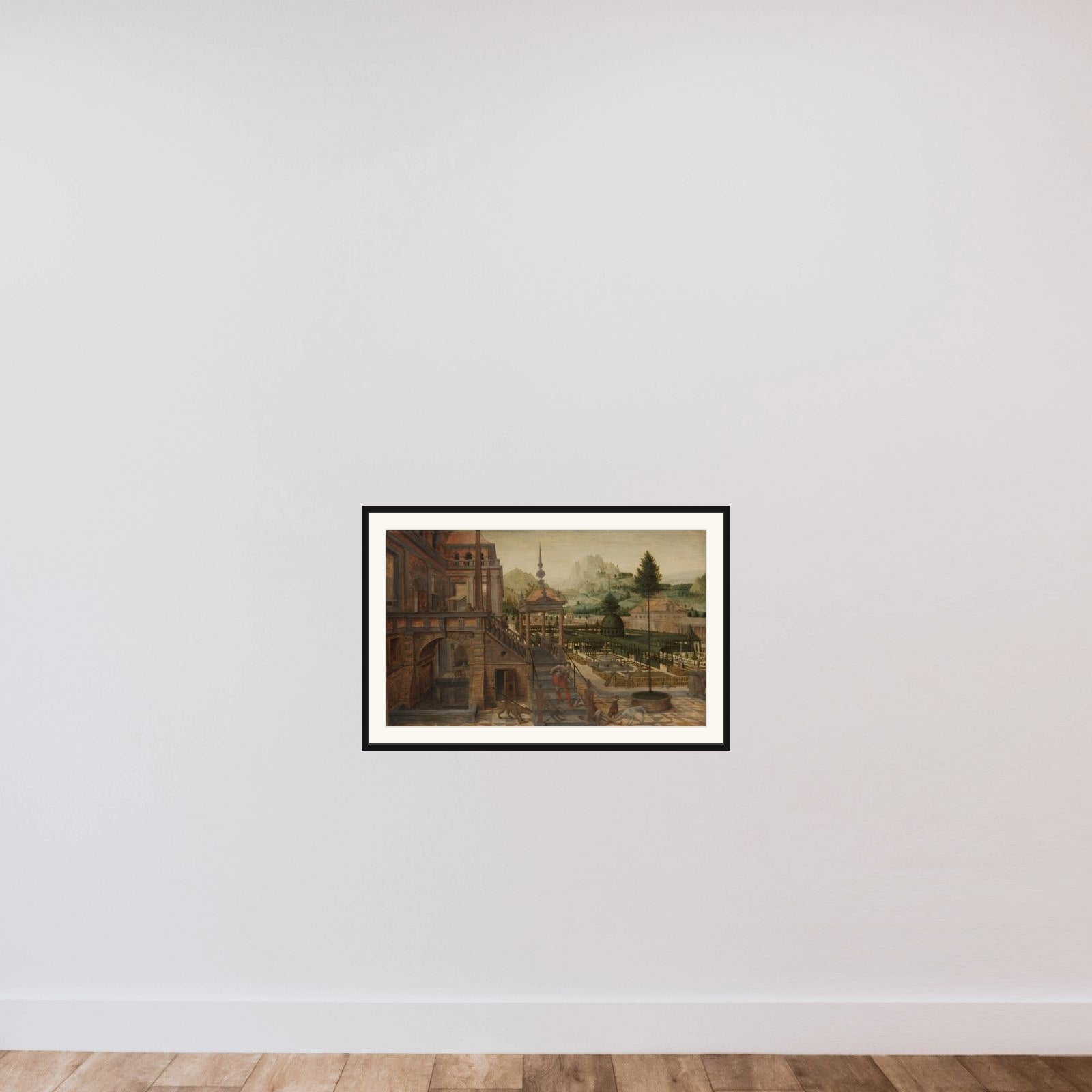 Palace Gardens with Poor Lazarus in the foreground framed — shown to scale