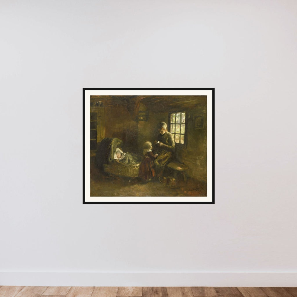 'Bij de wieg' framed — shown to scale