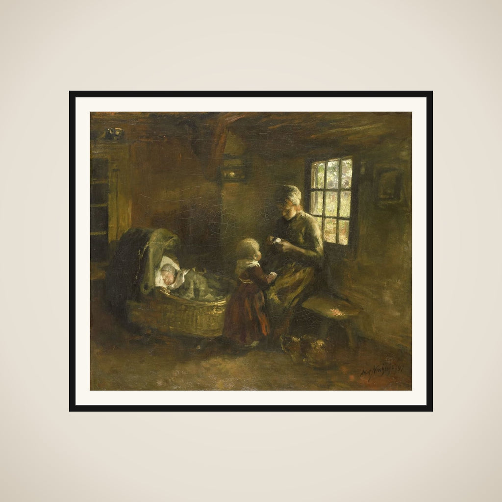 'Bij de wieg' framed