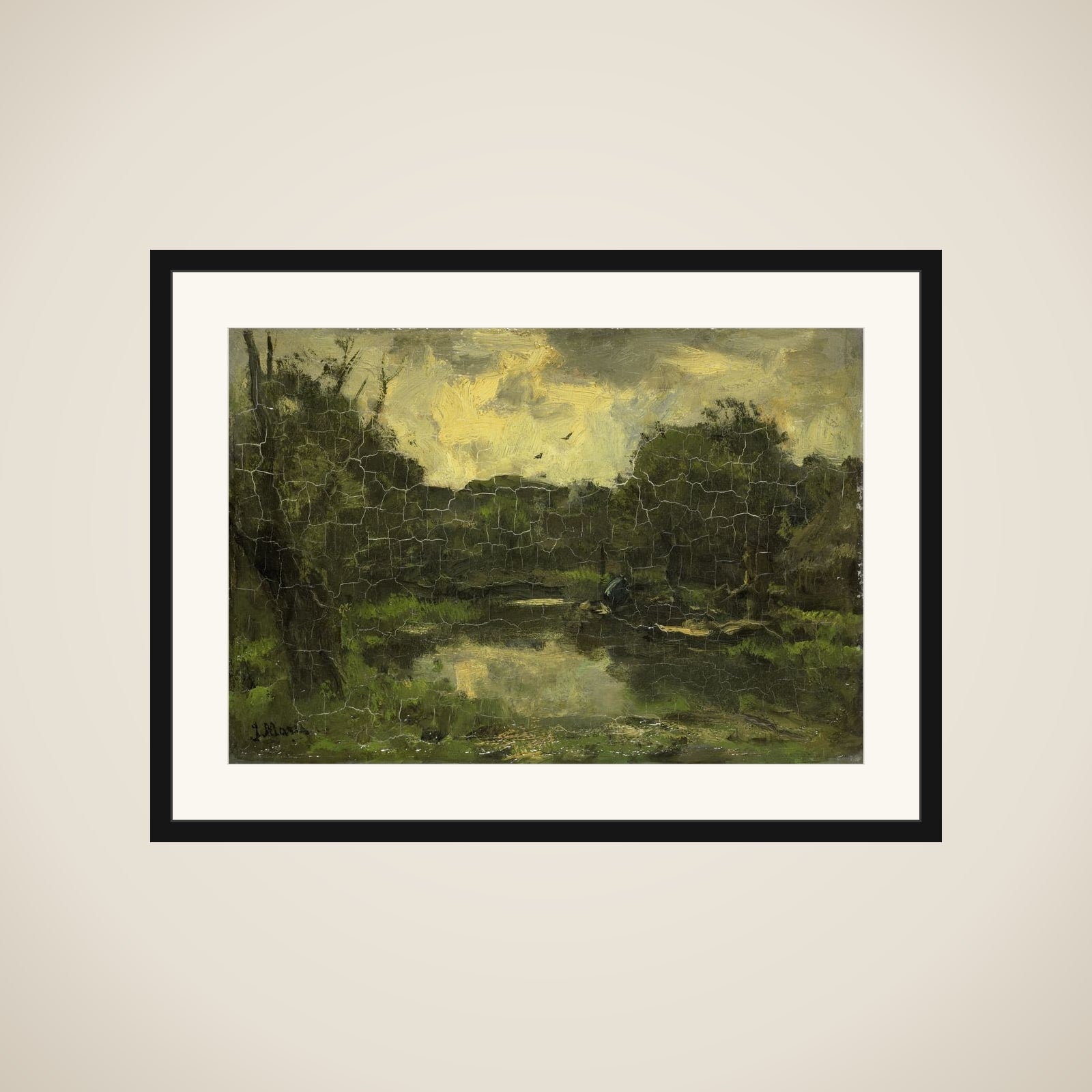 Landscape with schuit framed