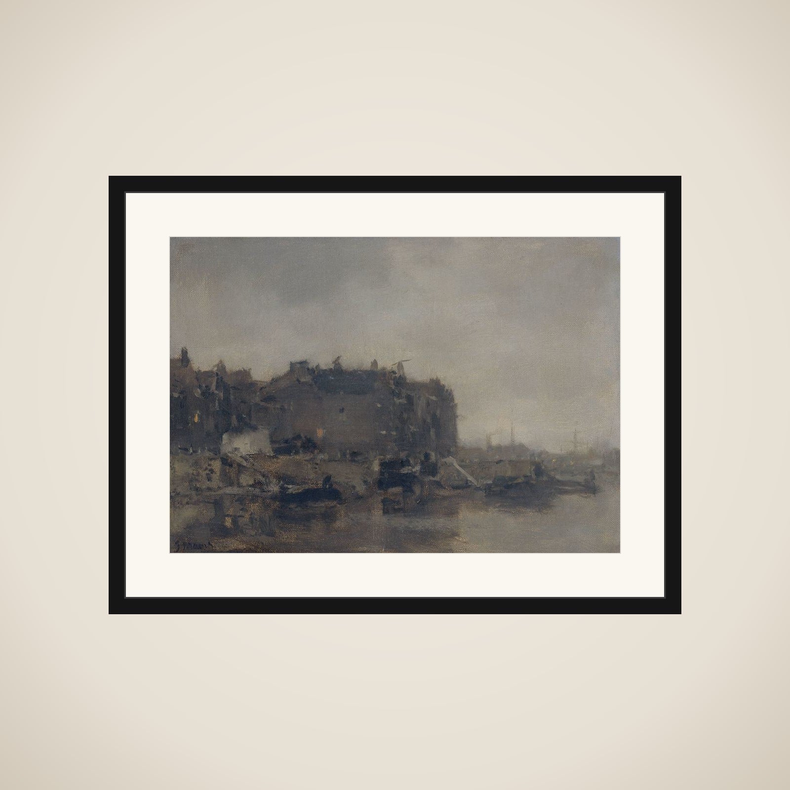Houses on the Prins Hendrikkade, Amsterdam, on a Misty Day framed