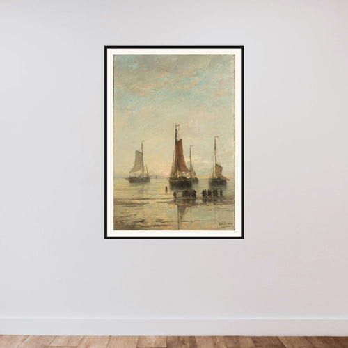 Bluff-Bowed Scheveningen Boats at Anchor framed — shown to scale