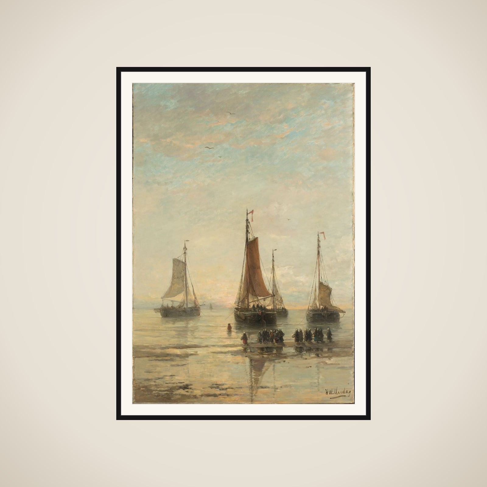 Bluff-Bowed Scheveningen Boats at Anchor framed