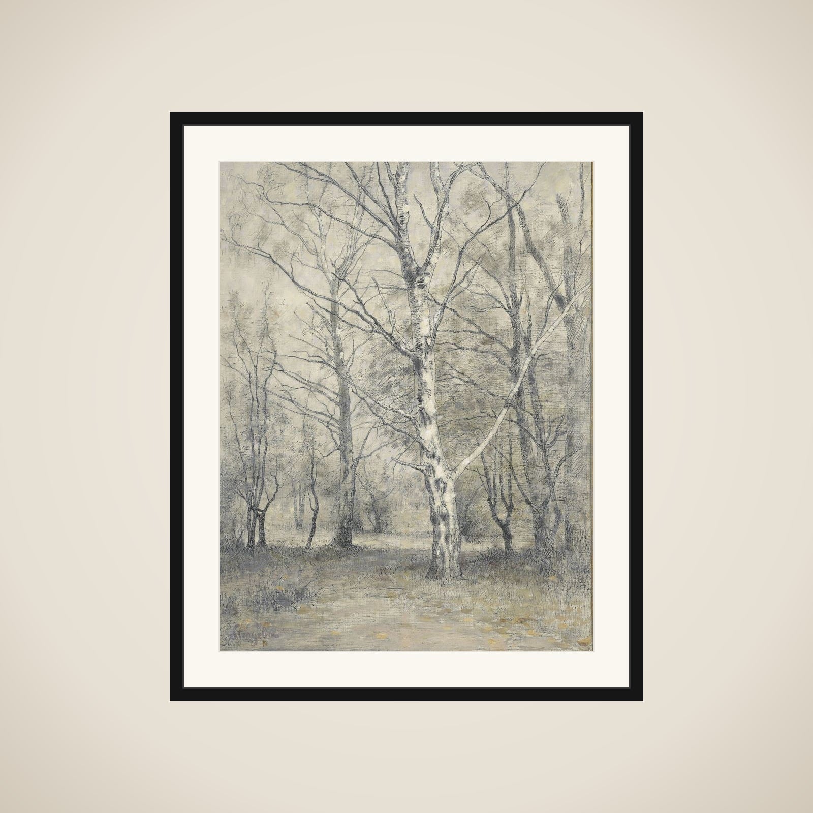 Bos met berkebomen framed