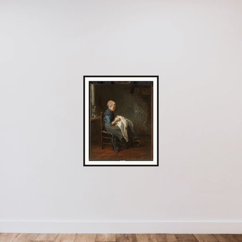'The Little Seamstress' framed — shown to scale