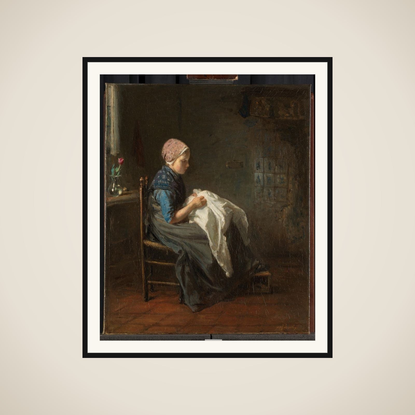 'The Little Seamstress' framed