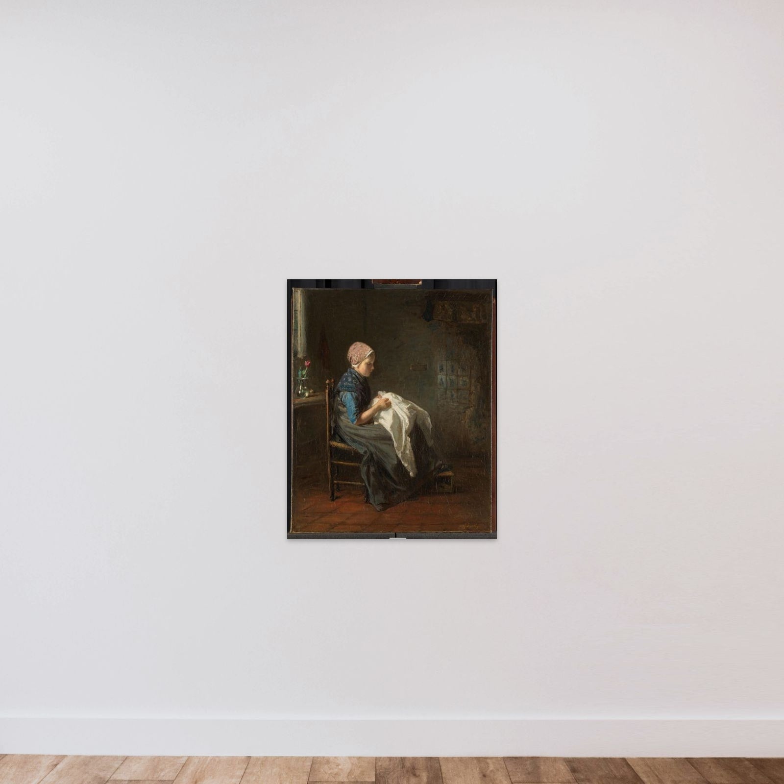 'The Little Seamstress' unframed — shown to scale