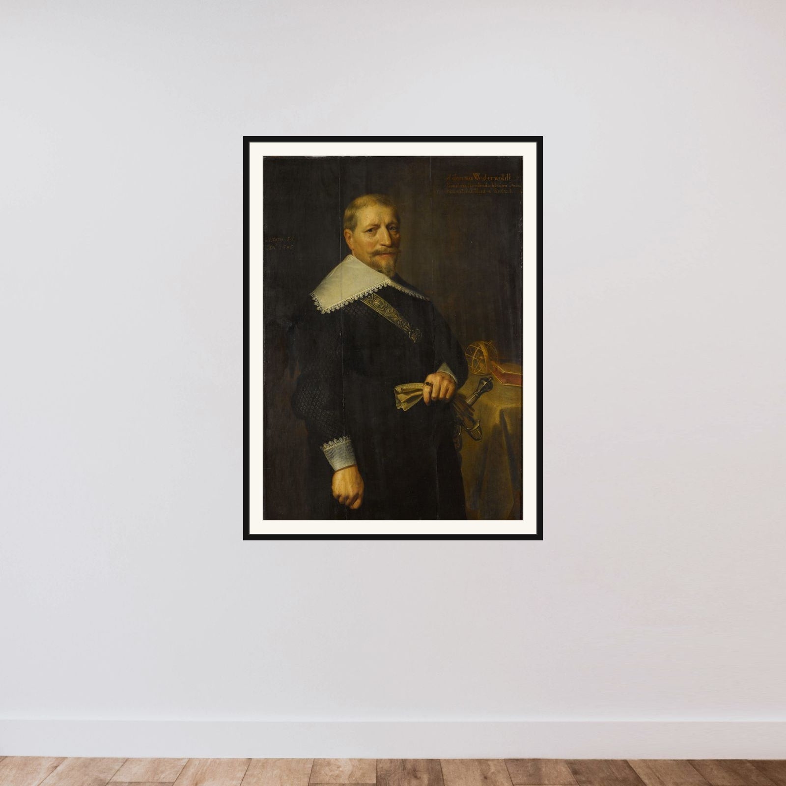 Portrait of Adam Westerwolt, Extra-ordinary Councilor of the Dutch East India Company framed — shown to scale