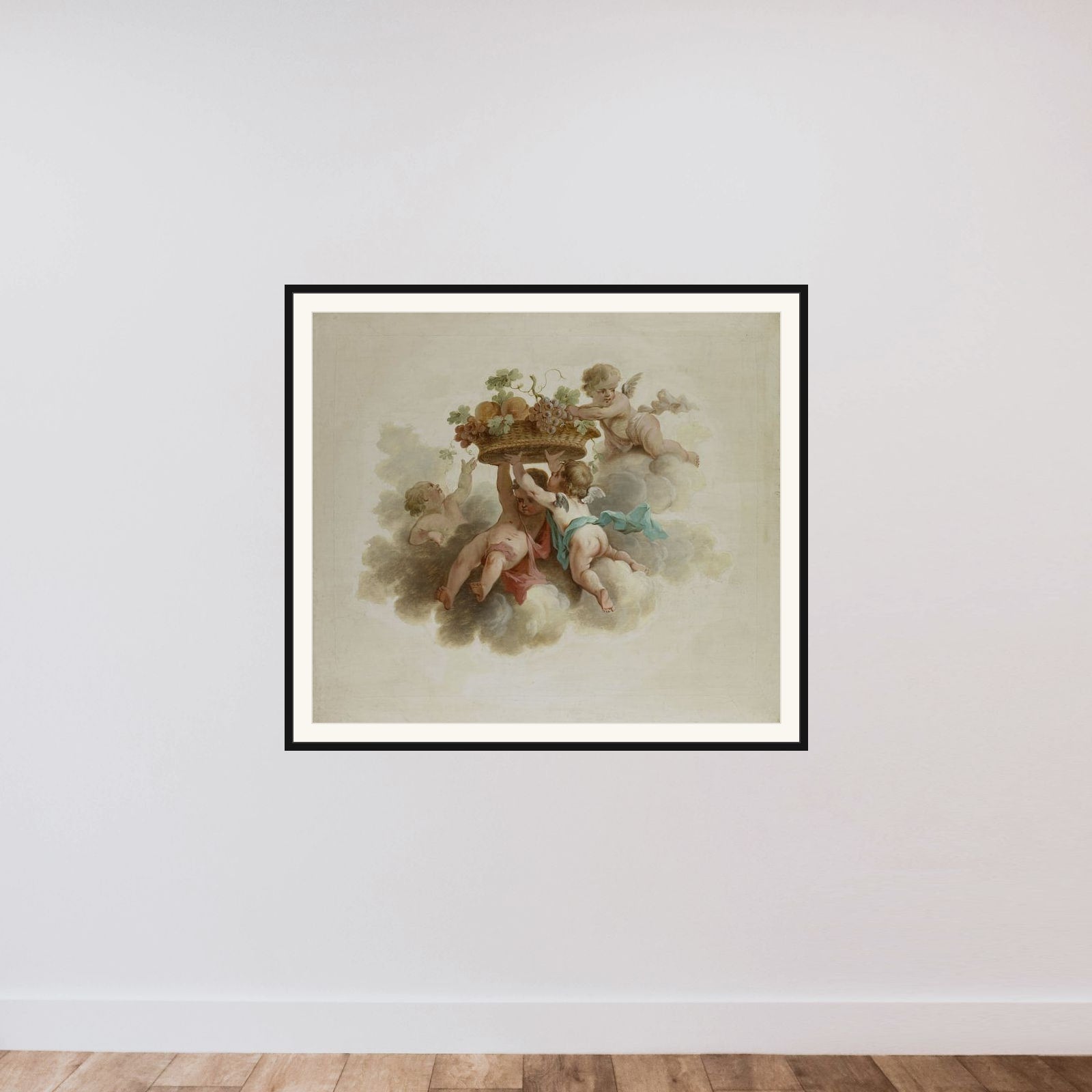 Four Putti Carrying a Fruit Basket framed — shown to scale