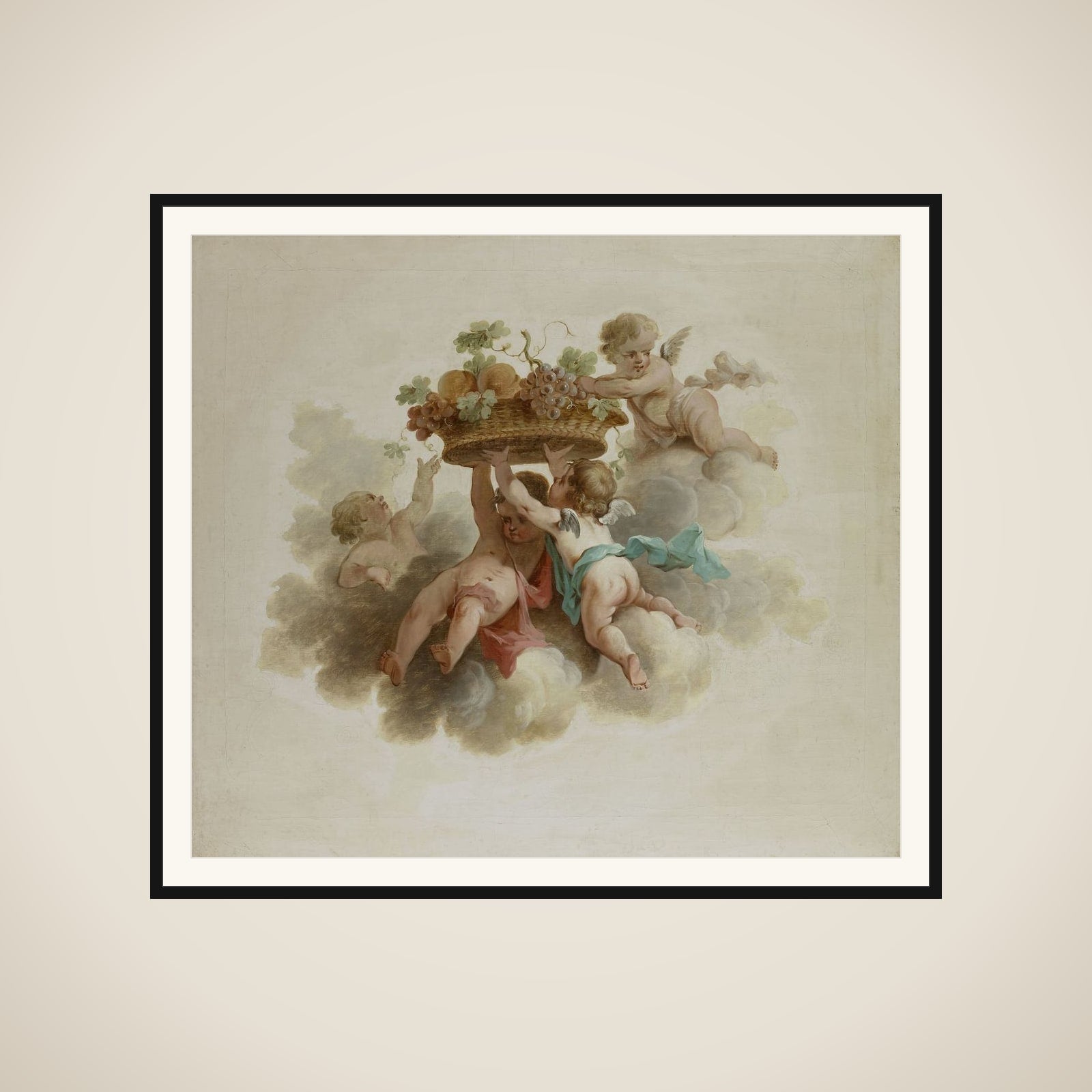 Four Putti Carrying a Fruit Basket framed