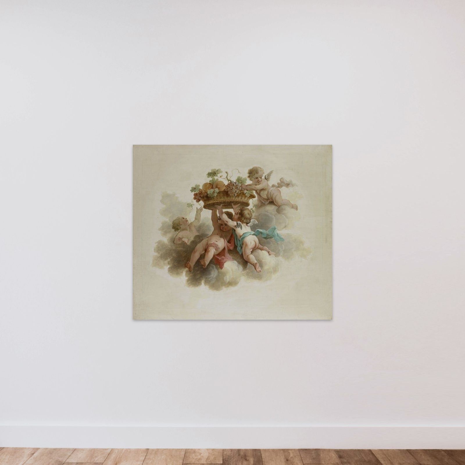 Four Putti Carrying a Fruit Basket unframed — shown to scale