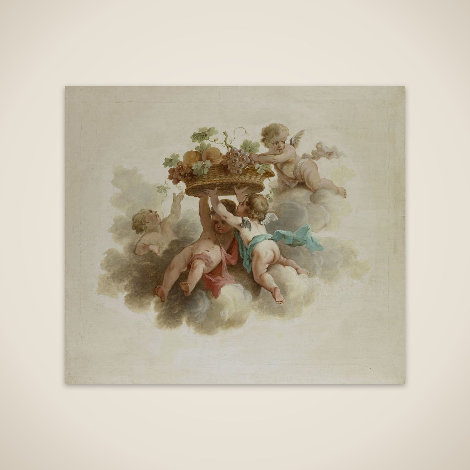 Four Putti Carrying a Fruit Basket unframed print