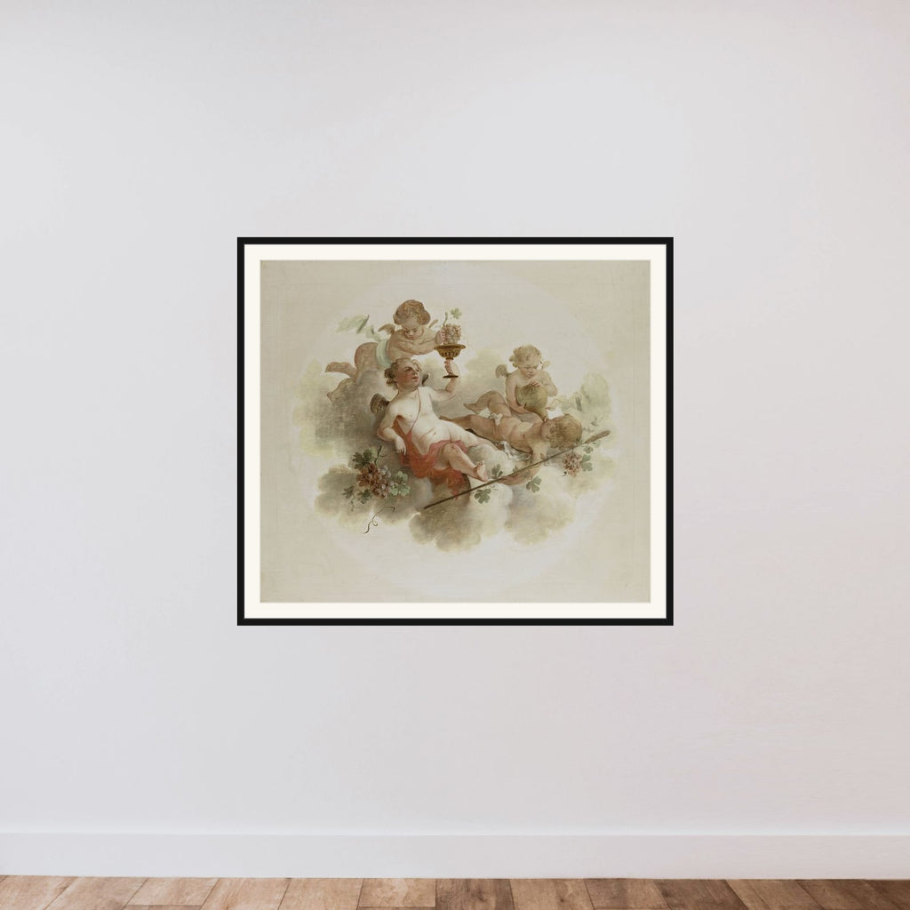 Four Putti with Grapes framed — shown to scale