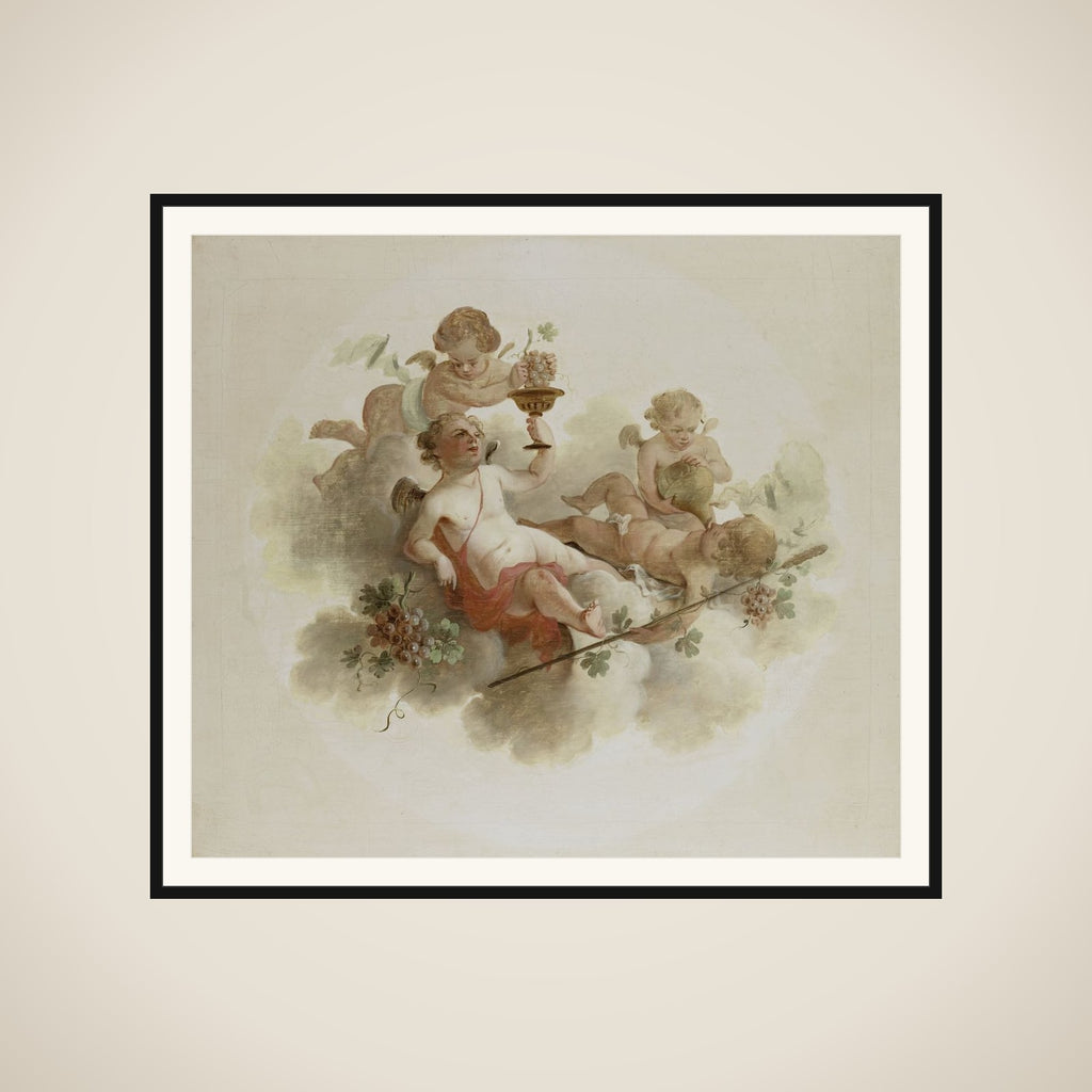 Four Putti with Grapes framed