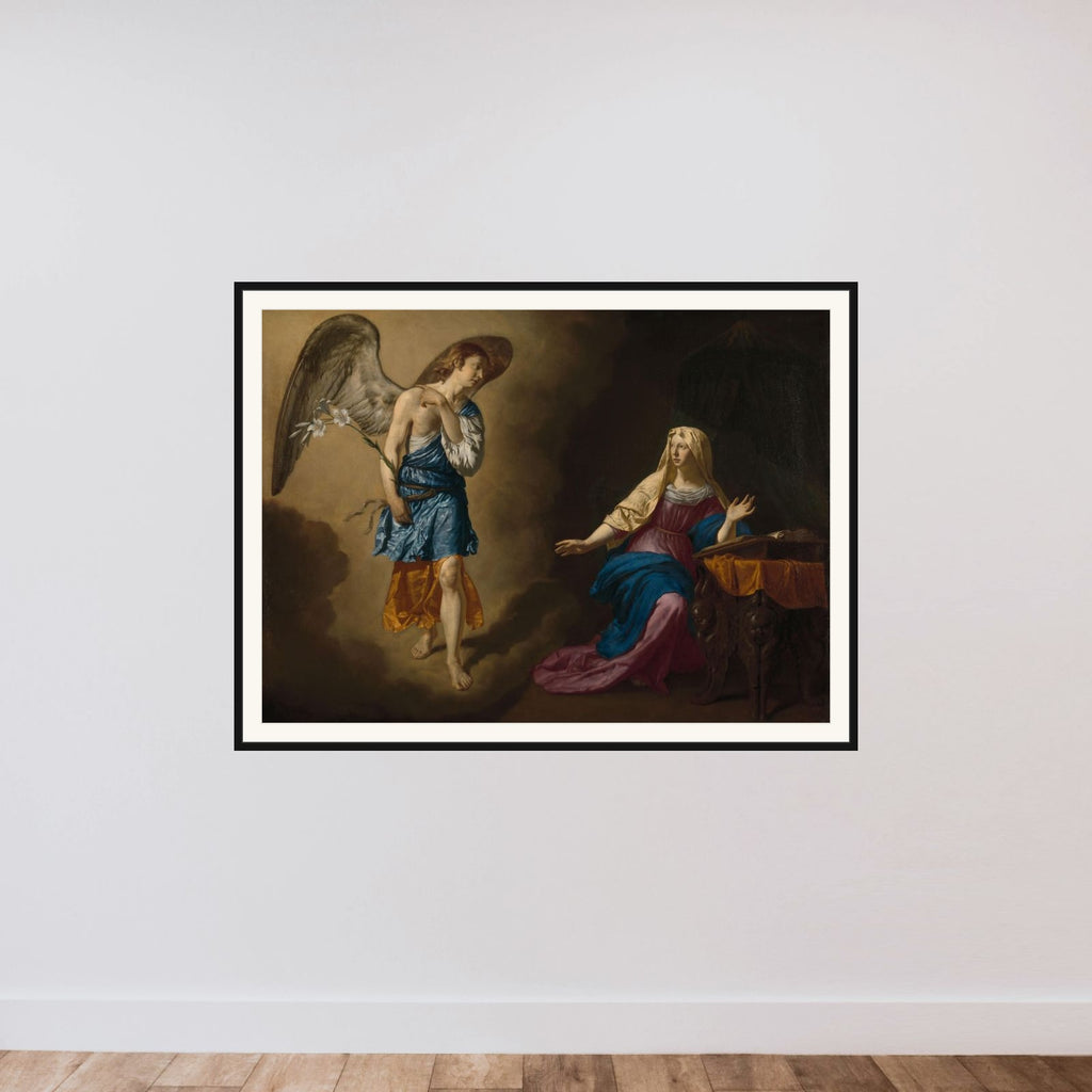 The Annunciation to the Virgin framed — shown to scale