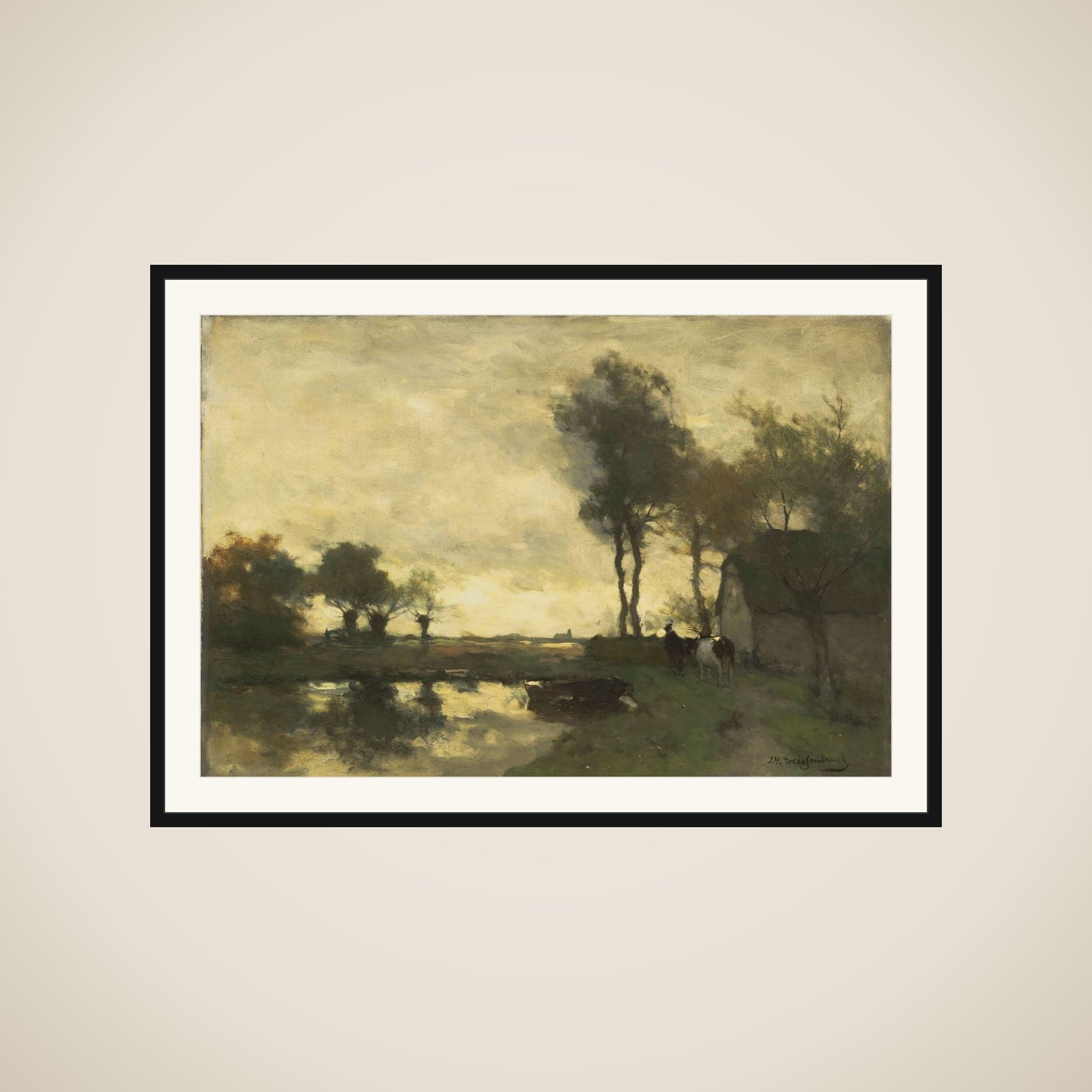Landscape with boerderij bij een plas framed