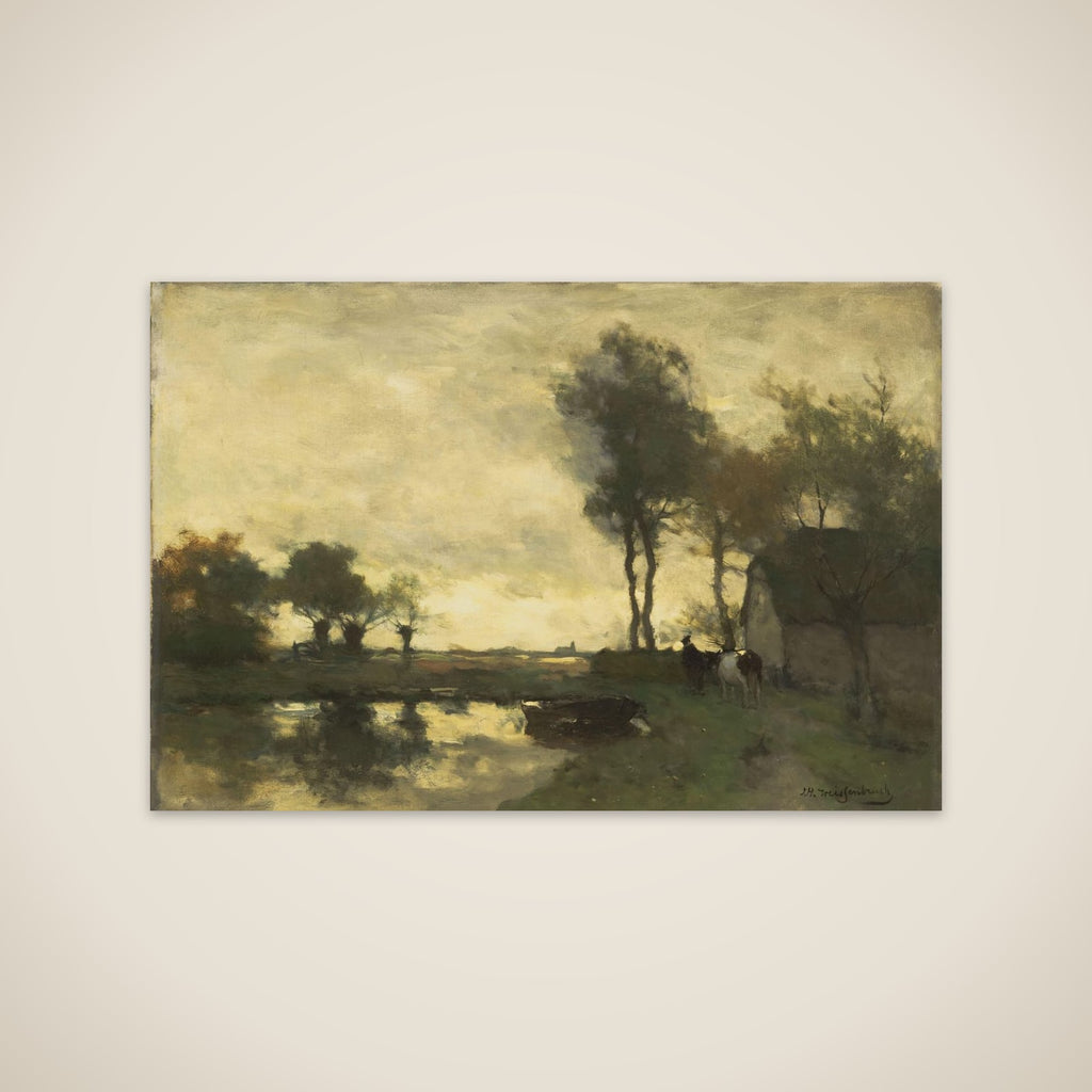 Landscape with boerderij bij een plas unframed print