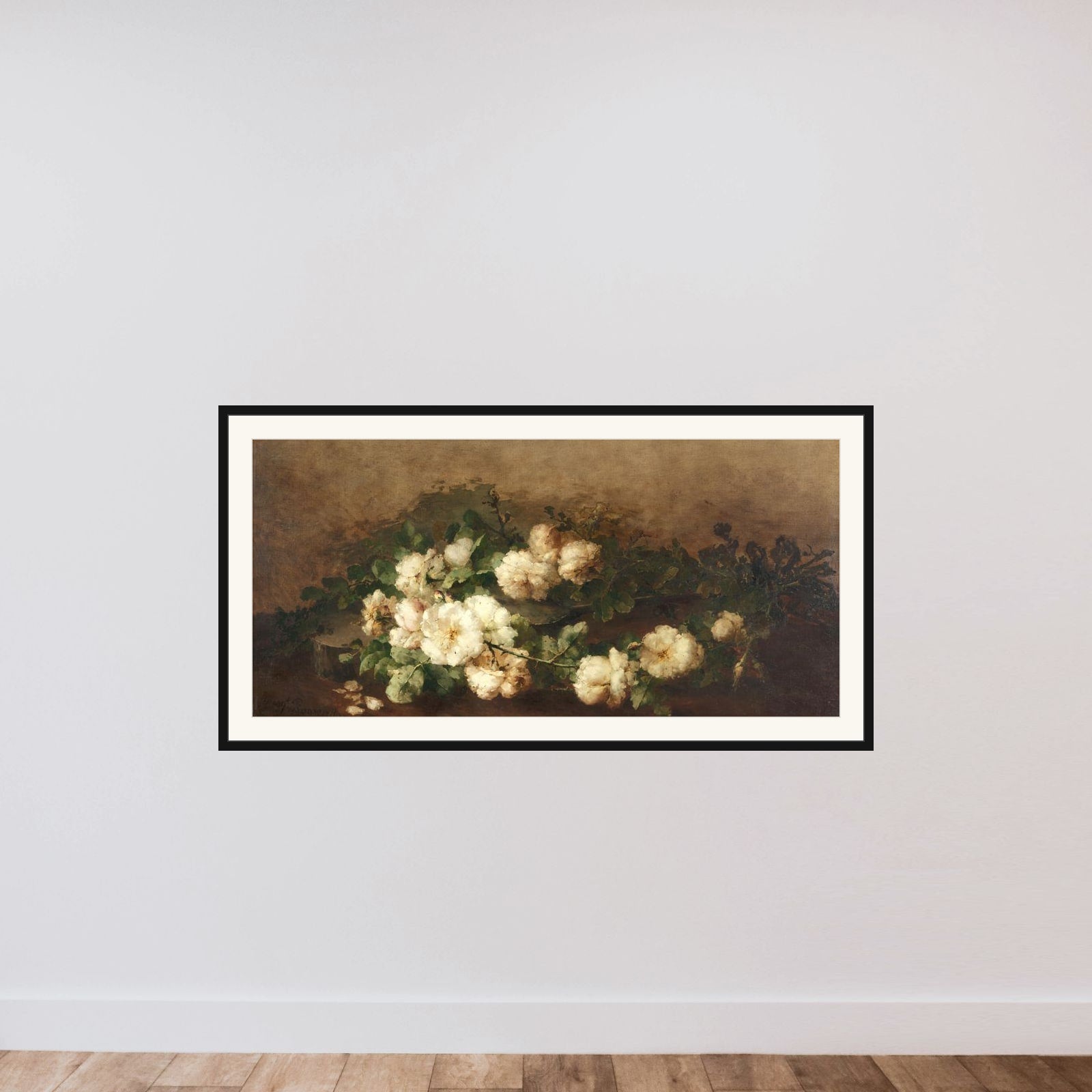 Still life with gitaar en rozen framed — shown to scale