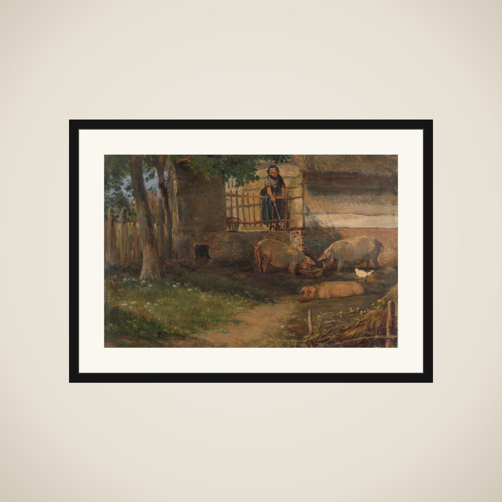 Pigs in a Barnyard framed
