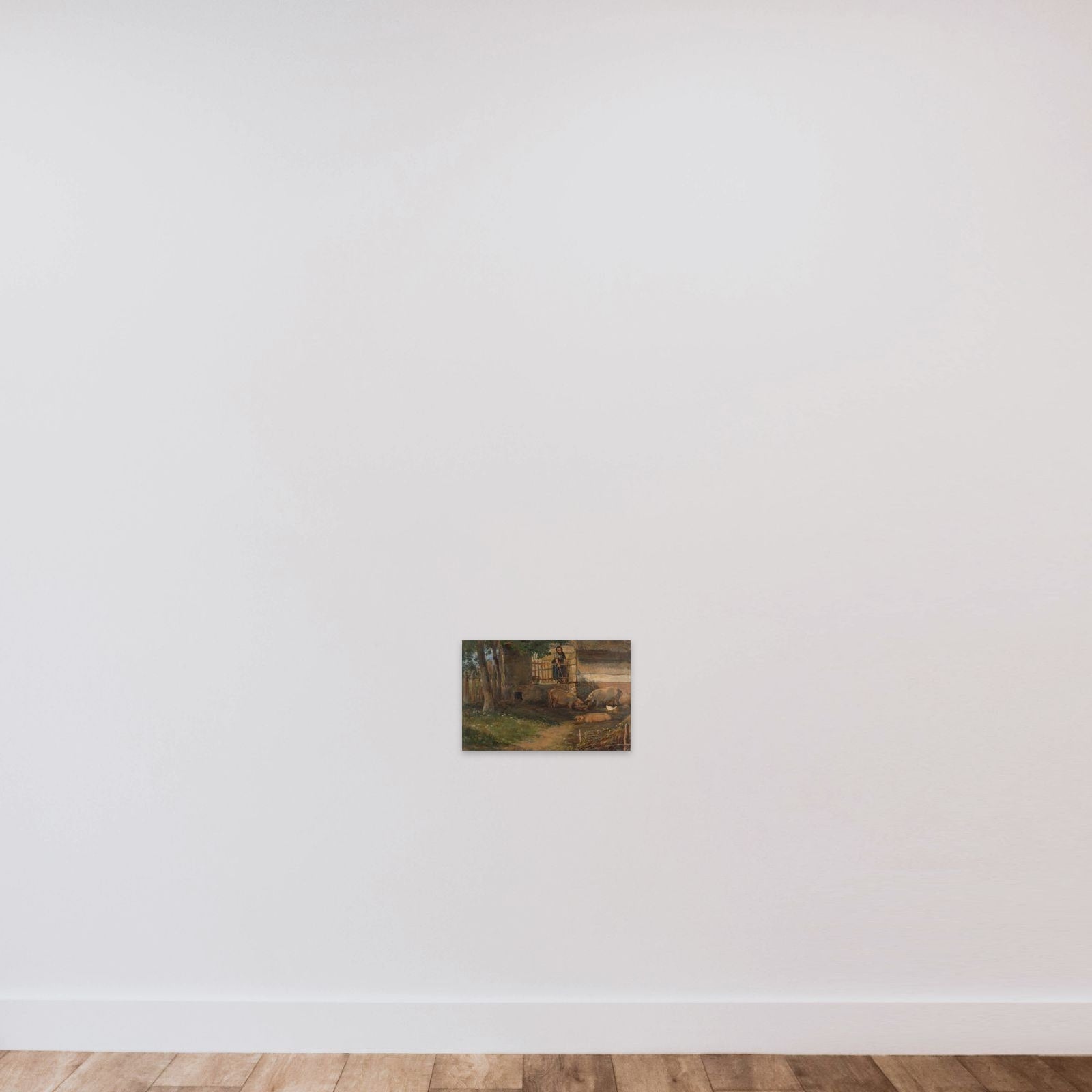 Pigs in a Barnyard unframed — shown to scale