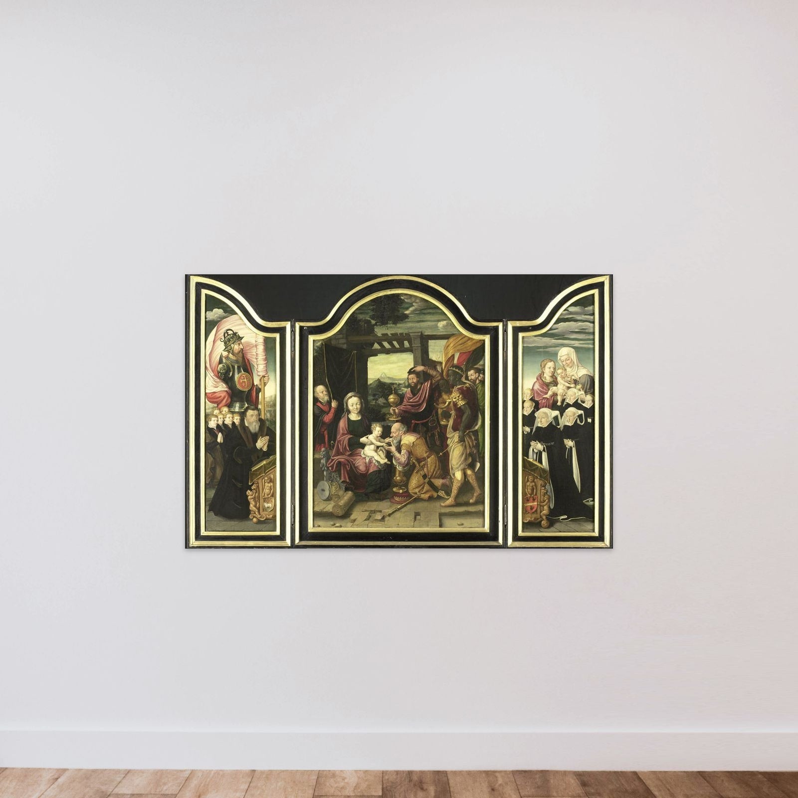 Triptych with the Adoration of the Magi unframed — shown to scale