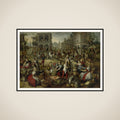 Marketplace, with the Flagellation, the Ecce Homo and the Bearing of the Cross in the background framed