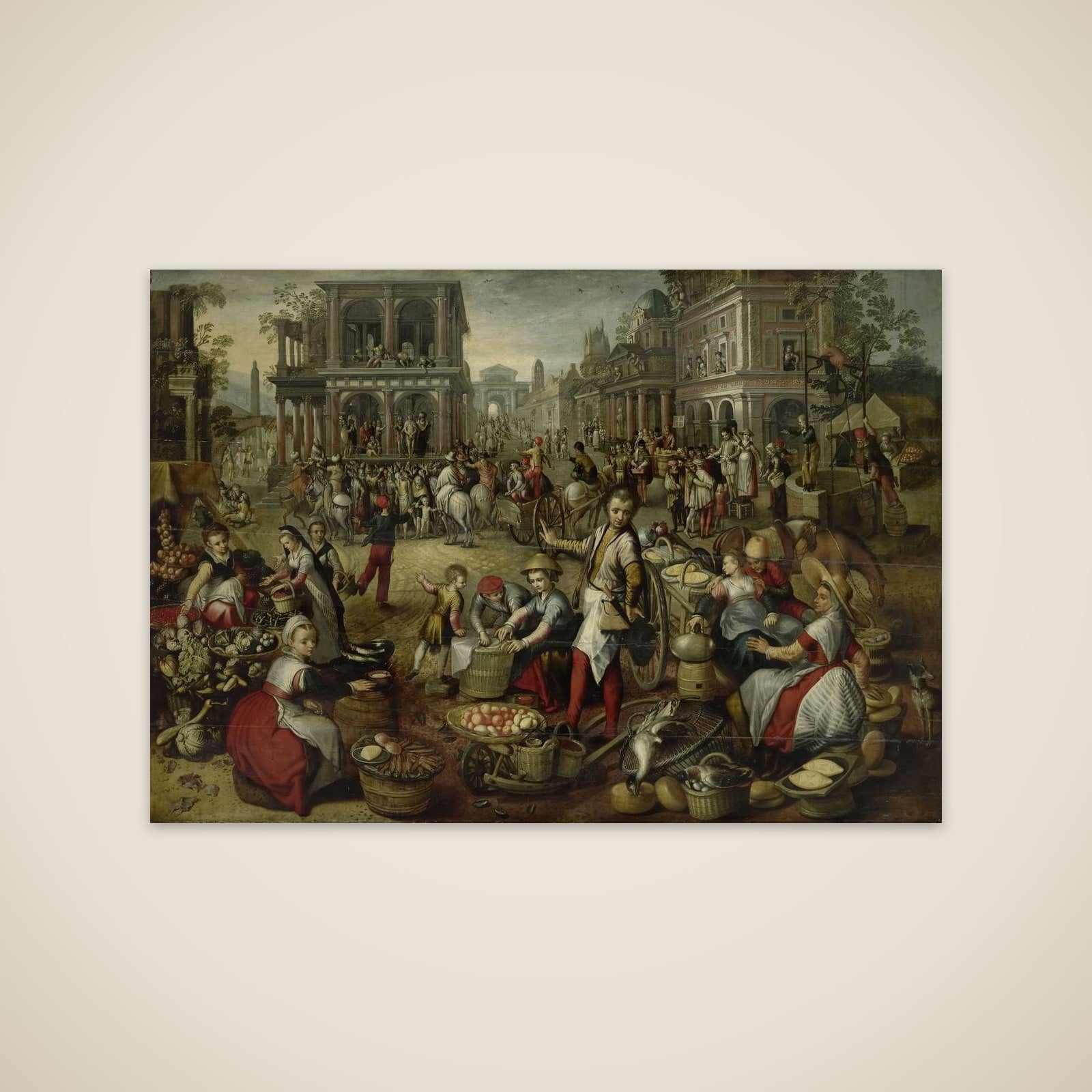Marketplace, with the Flagellation, the Ecce Homo and the Bearing of the Cross in the background unframed print