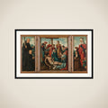 Triptych with the Lamentation of Christ (center), flanked by the male Donor with Saint Benedict (left, inner wing) and female Donor with Saint Elizabeth of Thuringia (right, inner wing) framed