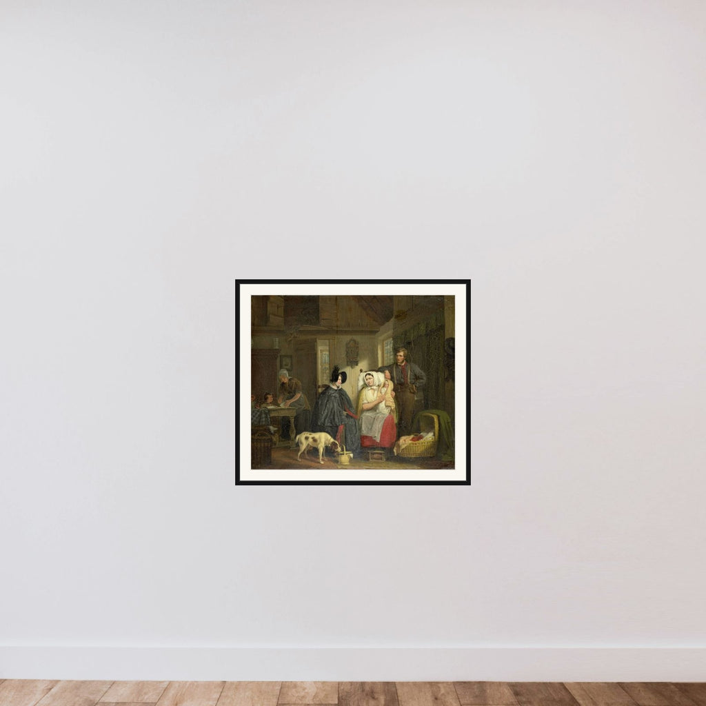 Visit to a New Mother framed — shown to scale