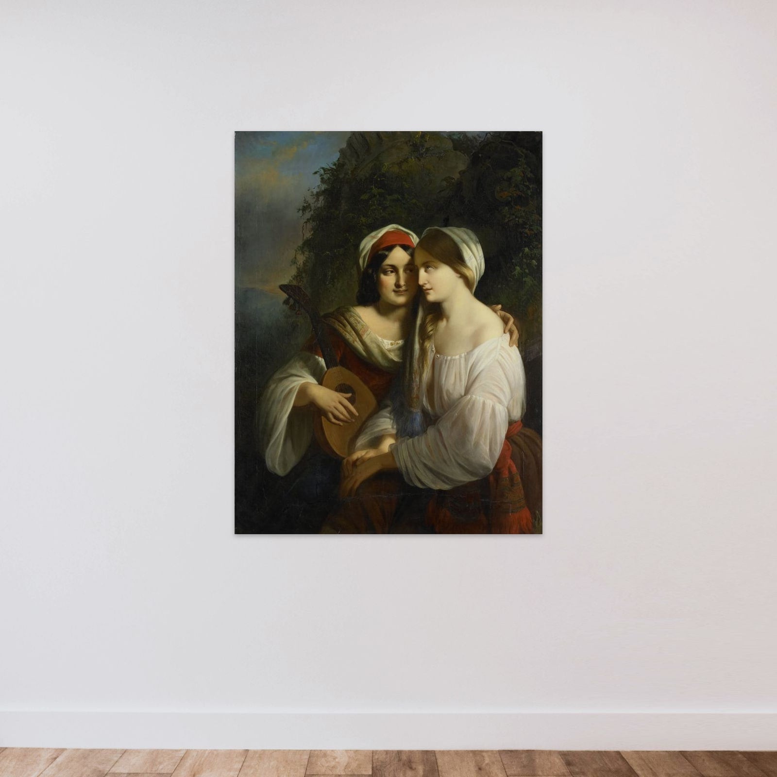 Twee vrouwen in Italiaanse dracht unframed — shown to scale