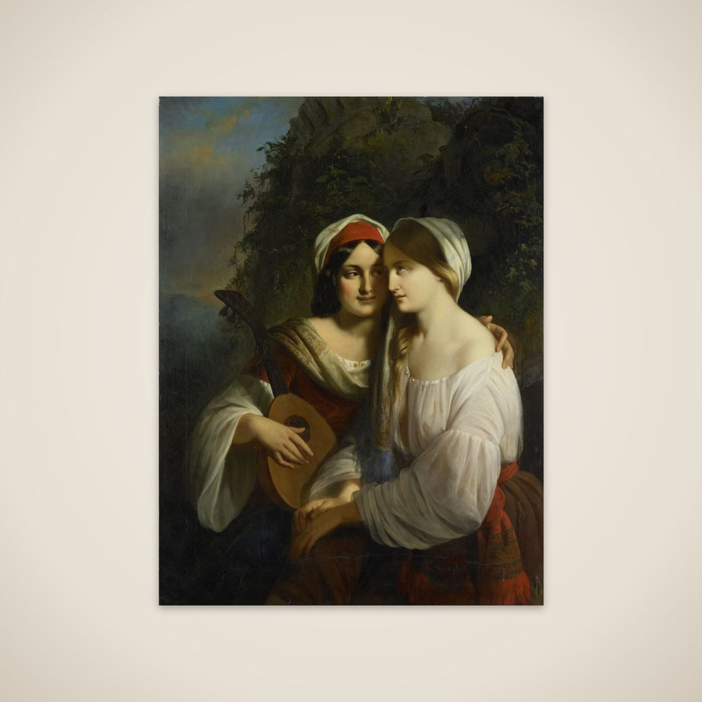 Twee vrouwen in Italiaanse dracht unframed print