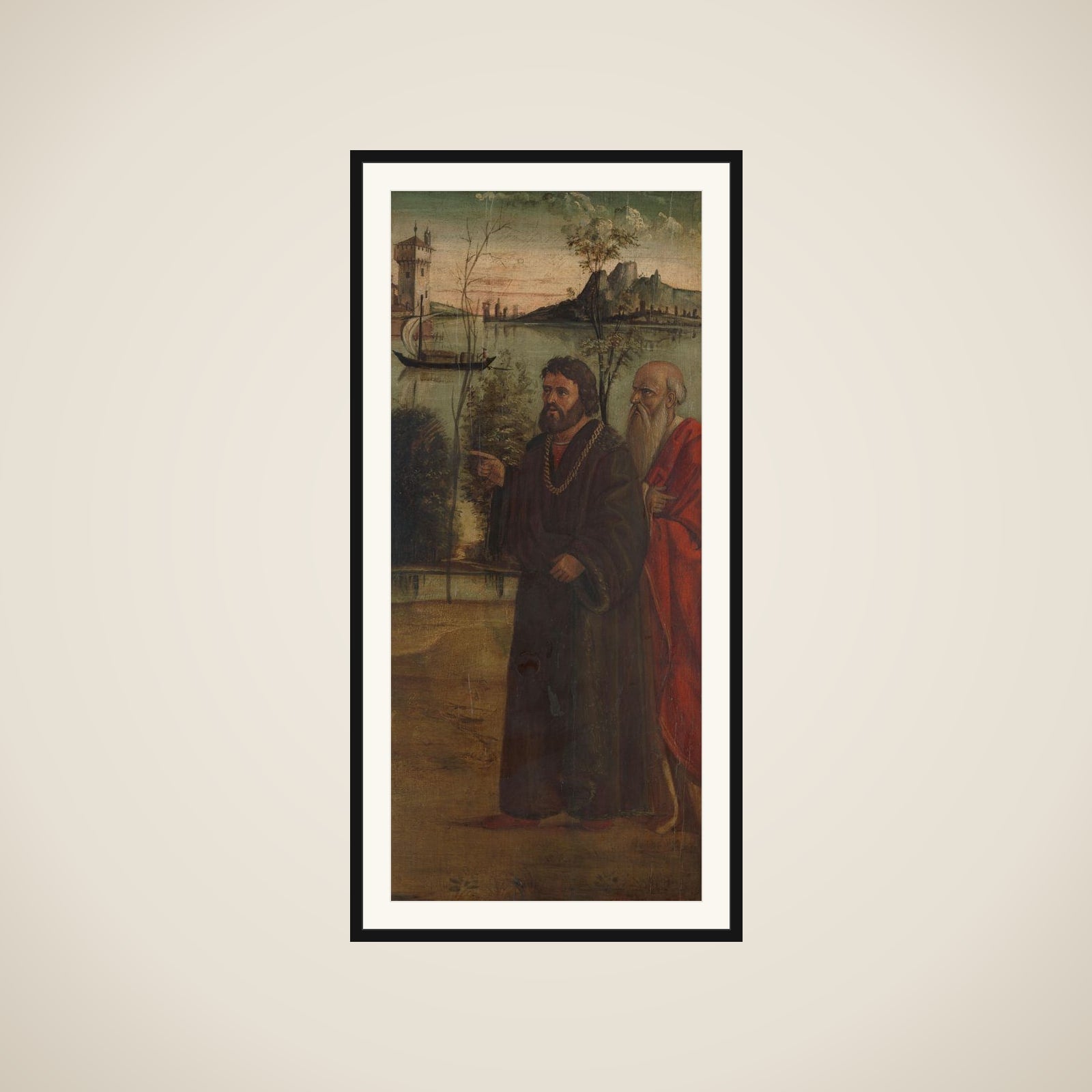 Two Saints (?) in a Landscape framed