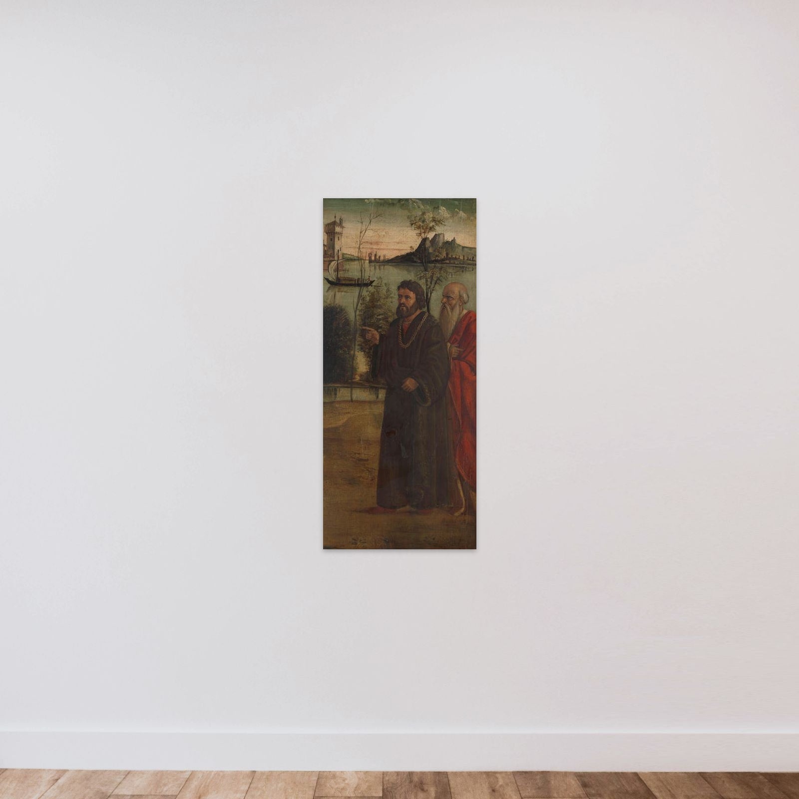 Two Saints (?) in a Landscape unframed — shown to scale