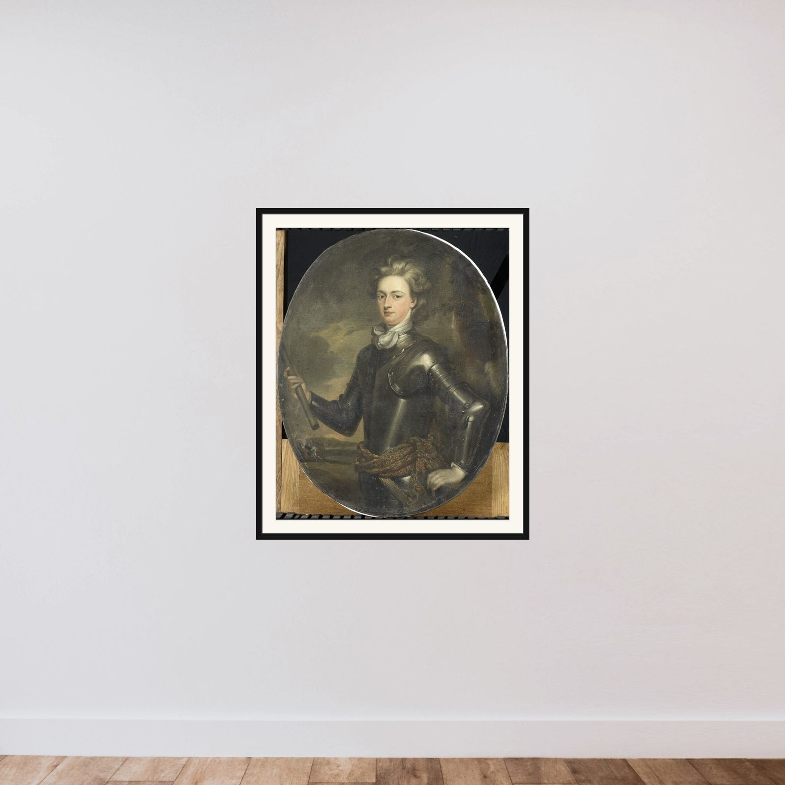 Portrait of the first Earl of Albemarle framed — shown to scale