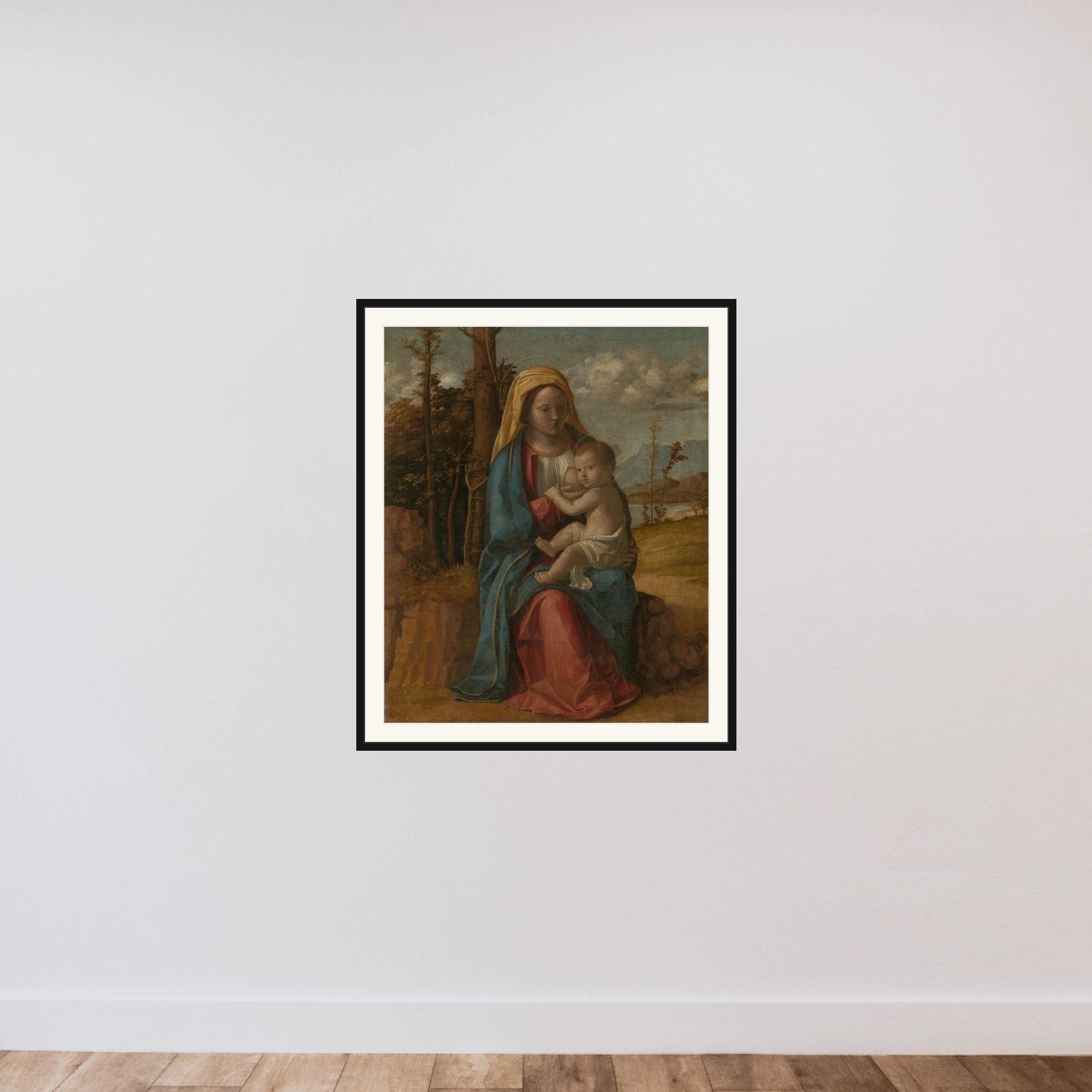 Madonna and Child framed — shown to scale