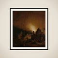 Fire by night in a Village framed