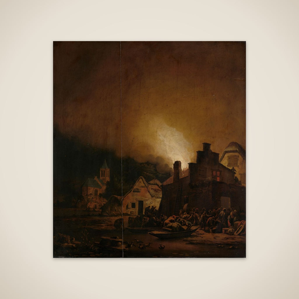 Fire by night in a Village unframed print