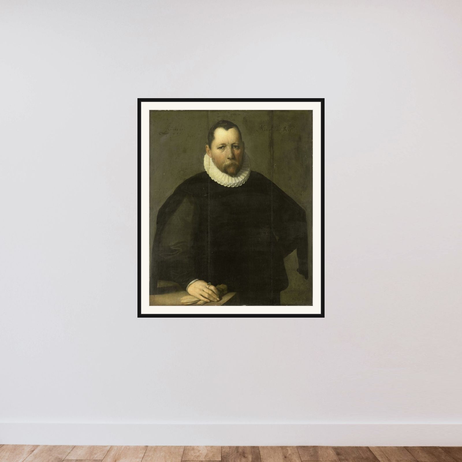 Pieter Jansz Kies (c 1536-97). Burgomaster of Haarlem framed — shown to scale