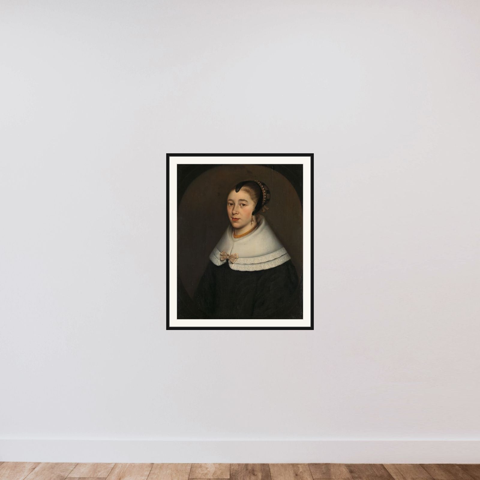 Portrait of a Woman, thought to be Catharina Kettingh (1626/27-73), Wife of Bartholomeus Vermuyden framed — shown to scale