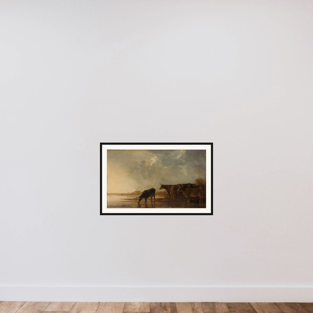 River Landscape with Cows framed — shown to scale