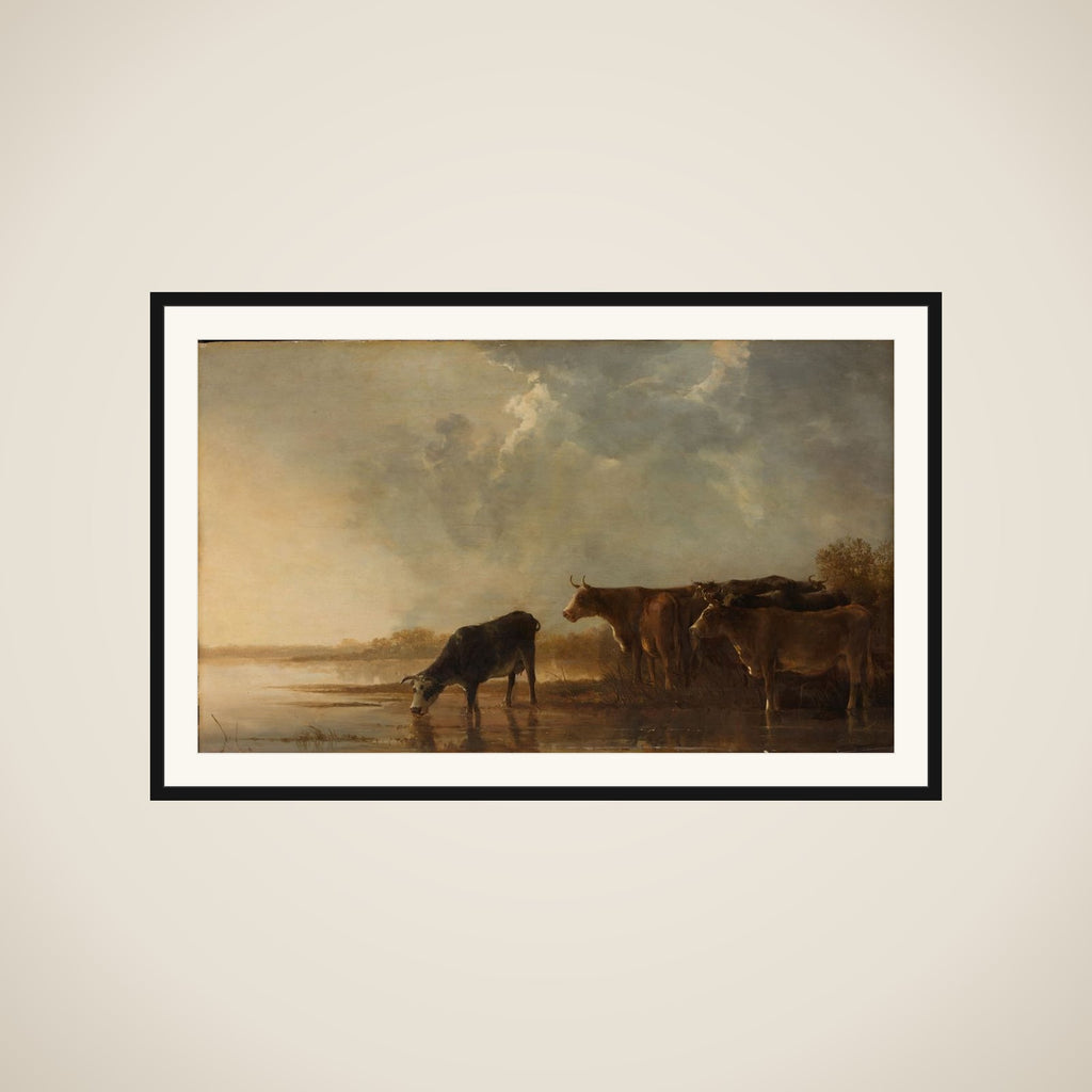 River Landscape with Cows framed