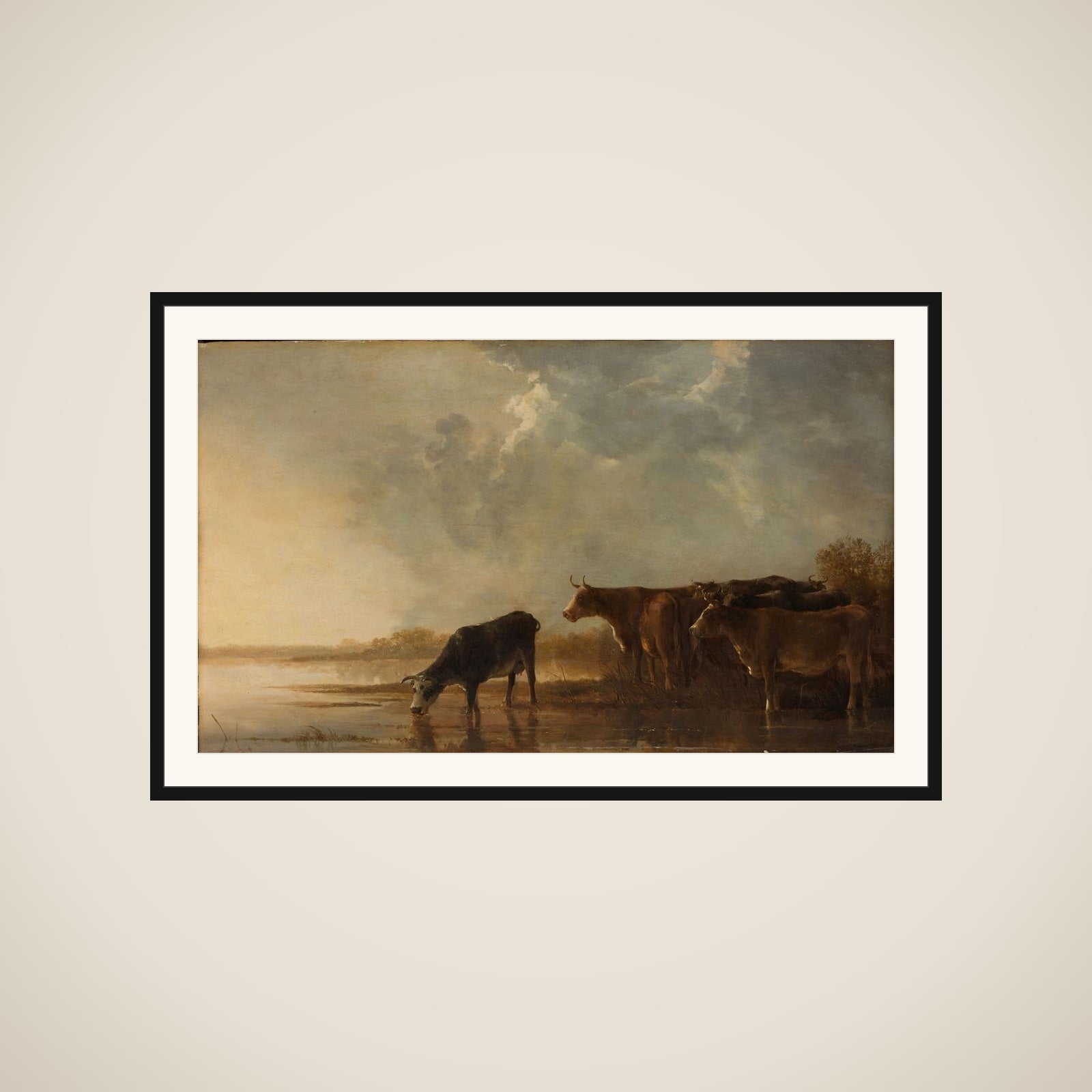 River Landscape with Cows framed