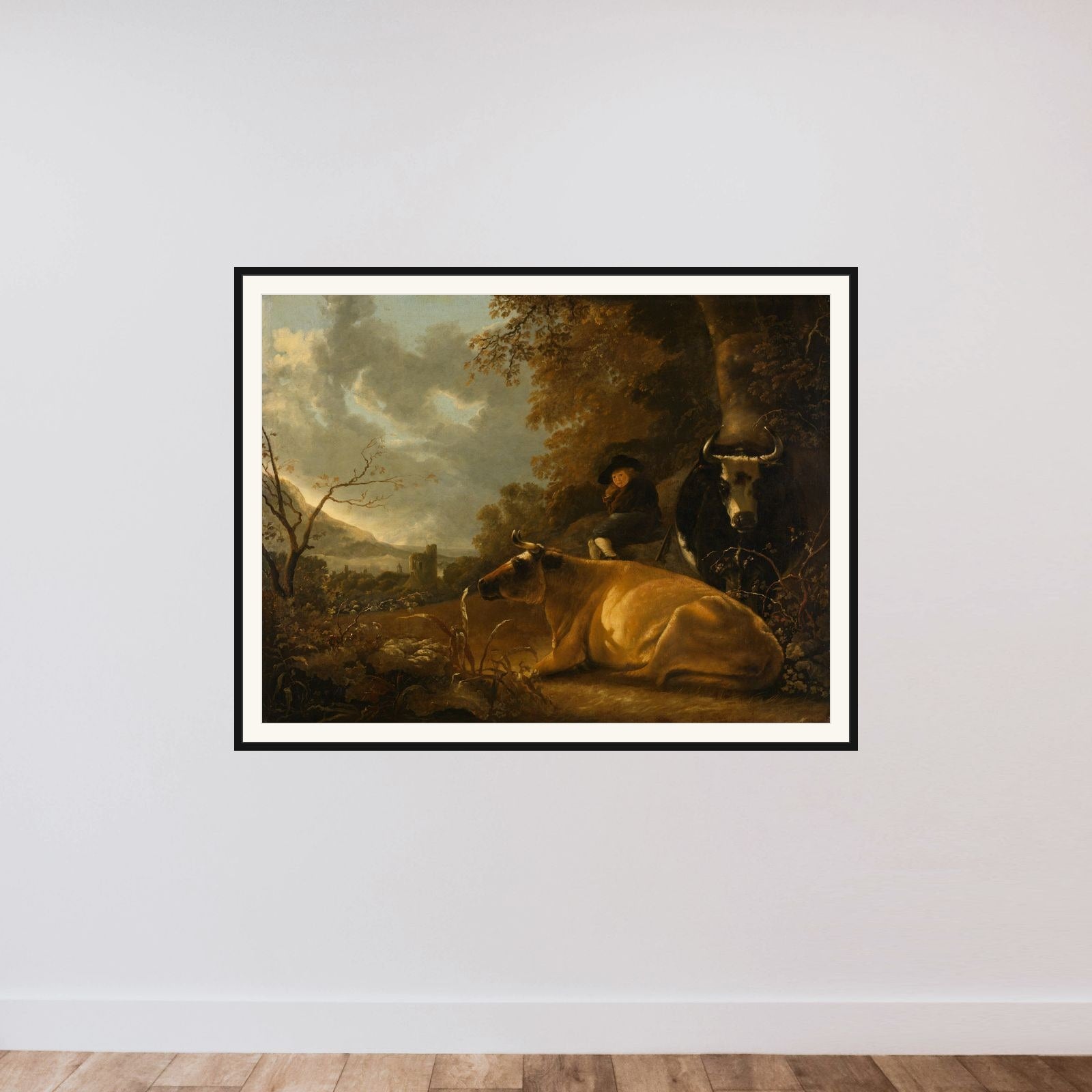 Landscape with Cows and a Young Herdsman framed — shown to scale